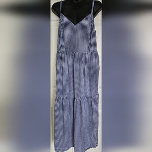 Old Navy Cami Navy Blue Gingham Maxi Dress L Cotton/rayon Blend
